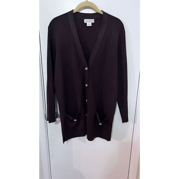 Sutton Studio Women's Merino Wool Long Cardigan Sweater Dark Brown Size Small - Picture 1 of 9